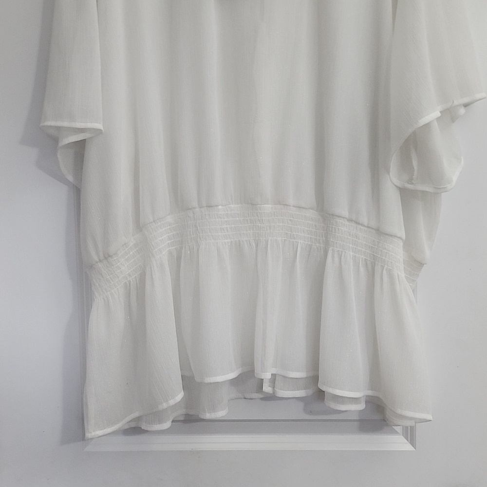 NWT ASHLEY STEWART WHITE SHEER TOP KEYHOLE FRONT & BACK ELASTIC WAIST SZ 34/36 - Picture 11 of 16